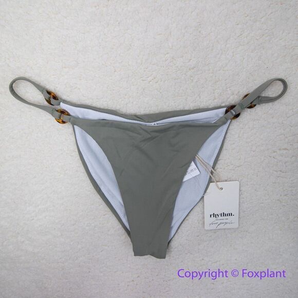 NEW Rhythm.X Free People Paisley Hi String Bikini Bottoms size L  in‎ army - Picture 3 of 14